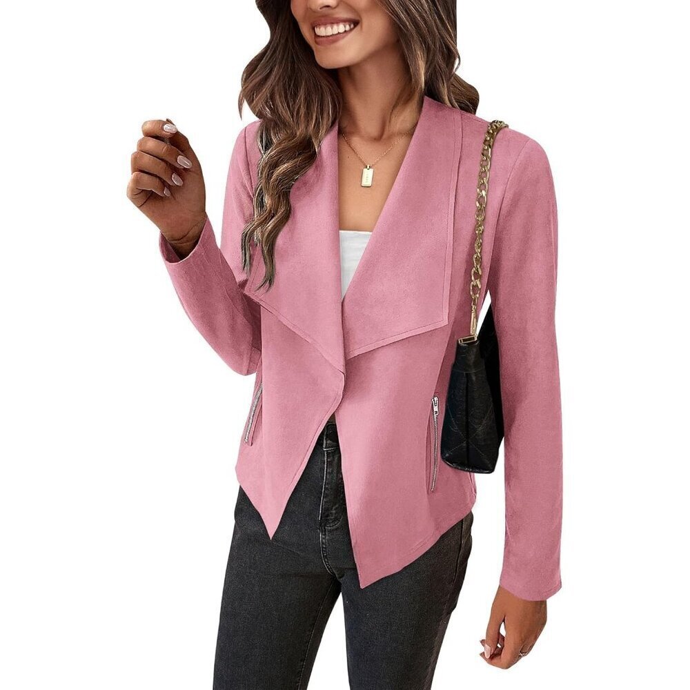 Women's Pink PRETTYGARDEN Faux Suede Jackets Fall Clothes Long Sleeve
